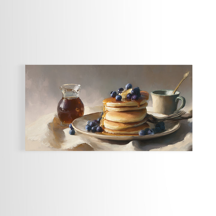 Blueberry Pancakes Still Life Framed Canvas Print, Bed and Breakfast Art, Contemporary Art, Living Room Decor, Fine Art, BAB-2x1-28
