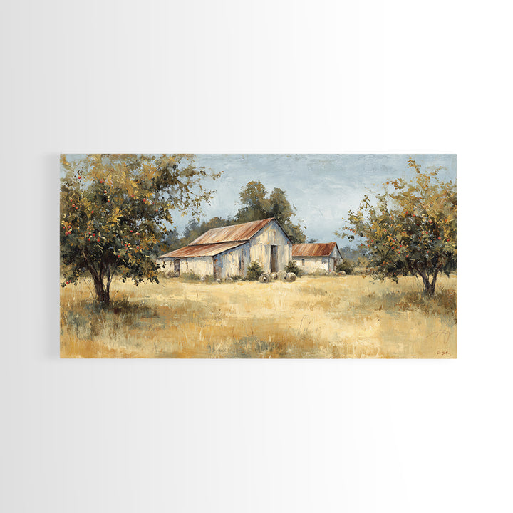 Apple Orchard Scene Framed Canvas Print, Bed and Breakfast Art, Decor, Living Room Decor, Fine Art, Dopamine Decor, BAB-2x1-33