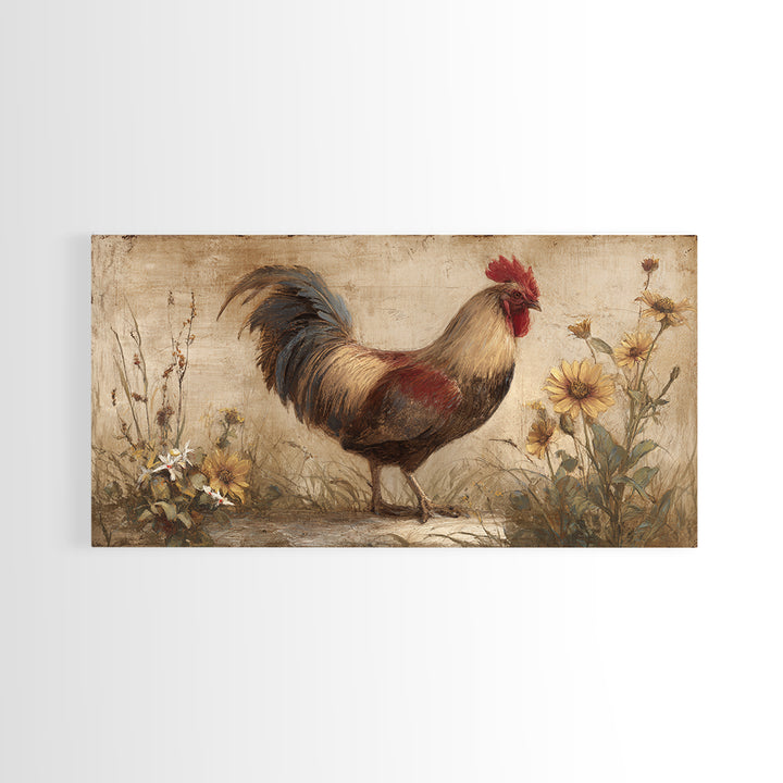Rooster and Wildflower Country Portrait Canvas Print, Bed and Breakfast Art, Digital Art, Living Room Decor, Fine Art, BAB-2x1-39