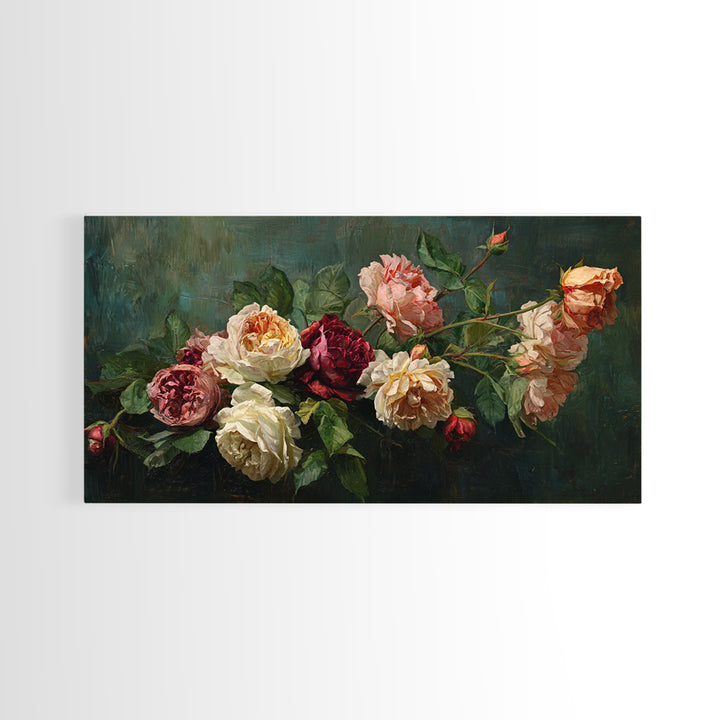 Garden Roses in Romantic Oil Paint Canvas Print, Bed and Breakfast Art, Art Print, Living Room Decor, Fine Art, BAB-2x1-41