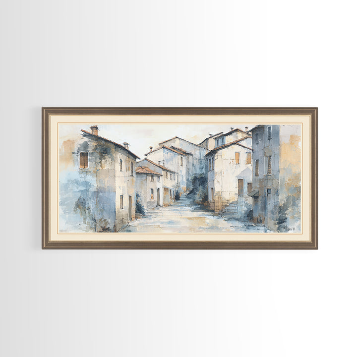 Soft Watercolor Village Street at Dawn Canvas Print, Bed and Breakfast Art, Printable Art, Living Room Decor, Fine Art, BAB-2x1-49