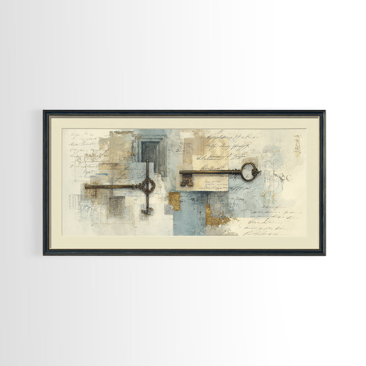 Antique Key and Handwritten Canvas Print, Bed and Breakfast Art, Printable Wall Art, Living Room Decor, Fine Art Print, BAB-2x1-5