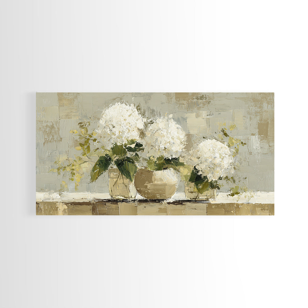 Sunlit Hydrangeas on a Windowsill Canvas Print, Bed and Breakfast Art, Decor, Living Room Decor, Fine Art, Dopamine Decor, BAB-2x1-54