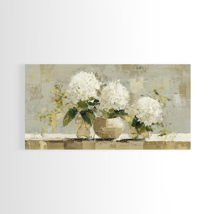 Sunlit Hydrangeas on a Windowsill Canvas Print, Bed and Breakfast Art, Decor, Living Room Decor, Fine Art, Dopamine Decor, BAB-2x1-54