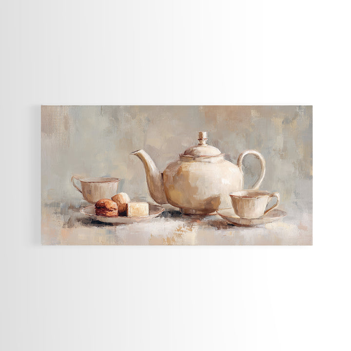 Porcelain Teapot and Scones Framed Canvas Print, Bed and Breakfast Art, Art Print, Living Room Decor, Fine Art, BAB-2x1-56