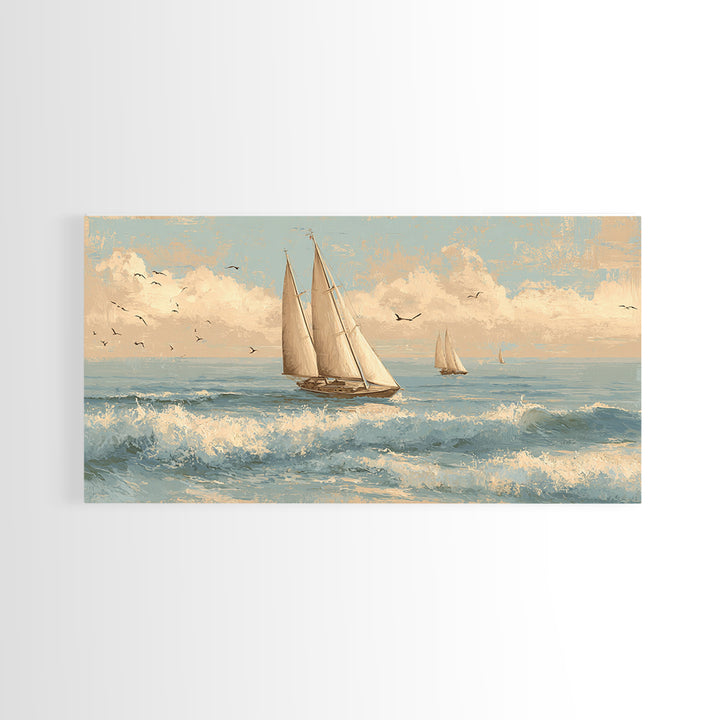 Coastal Inn Sailboat at Sunrise Canvas Print, Bed and Breakfast Art, Abstract Art, Living Room Decor, Fine Art, BAB-2x1-61