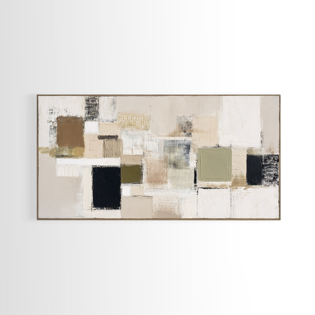 Quilt Pattern Folk Art Composition Framed Canvas Print, Bed and Breakfast Art, Print, Living Room Decor, Fine Art, BAB-2x1-7