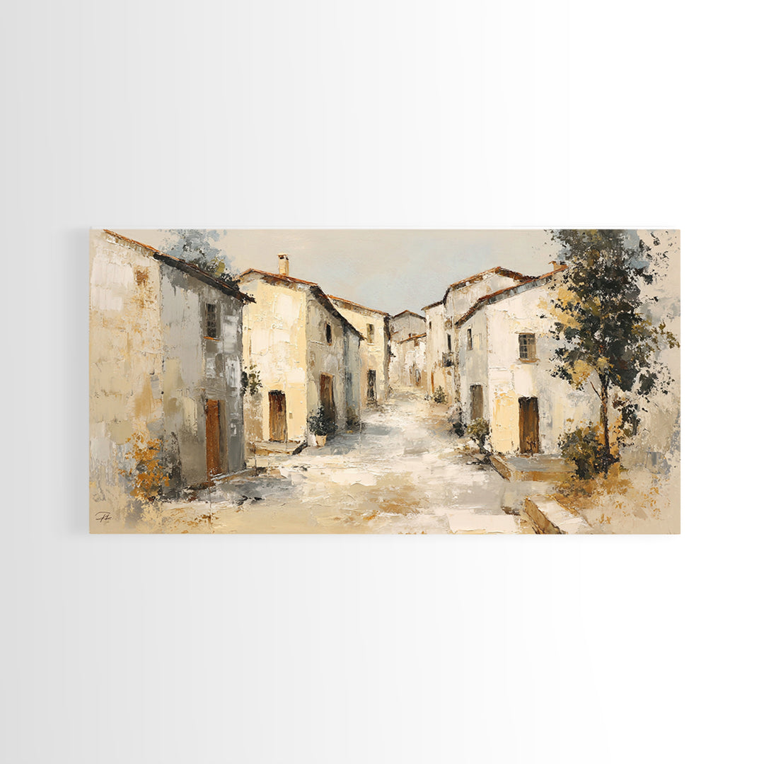 Soft Watercolor Village Street at Dawn Canvas Print, Bed and Breakfast Art, Printable Art, Living Room Decor, Fine Art, BAB-2x1-73