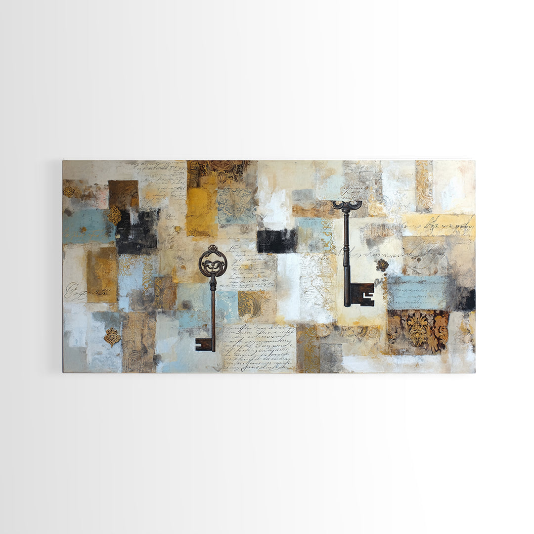 Antique Key and Handwritten Letter Arrangement Without Canvas Print, Bed and Breakfast Art, Farmhouse Decor, Living Room Decor, BAB-2x1-77