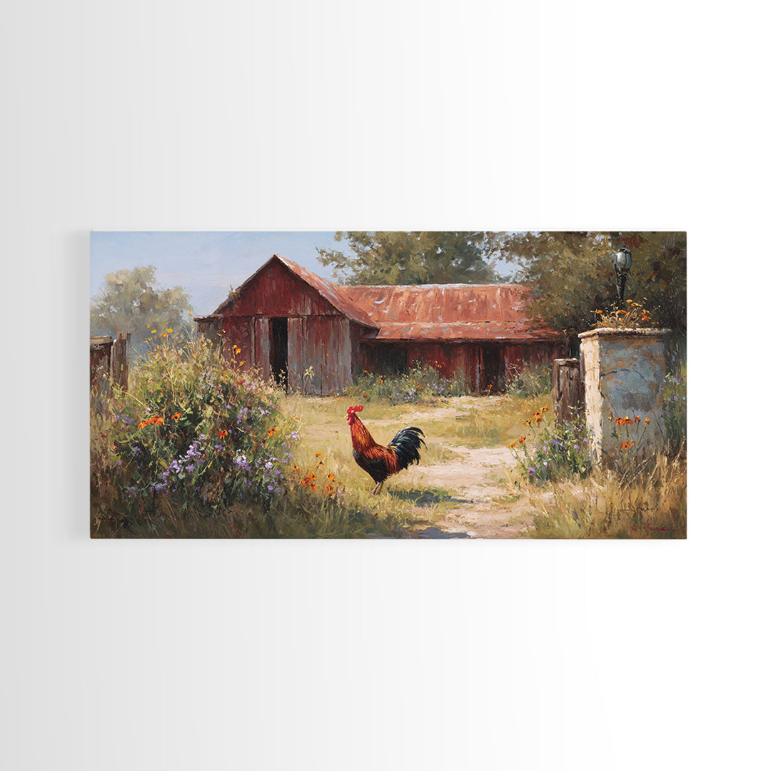 Rooster and Wildflower Country Portrait Canvas Print, Bed and Breakfast Art, Trendy Wall Art, Living Room Decor, BAB-2x1-87