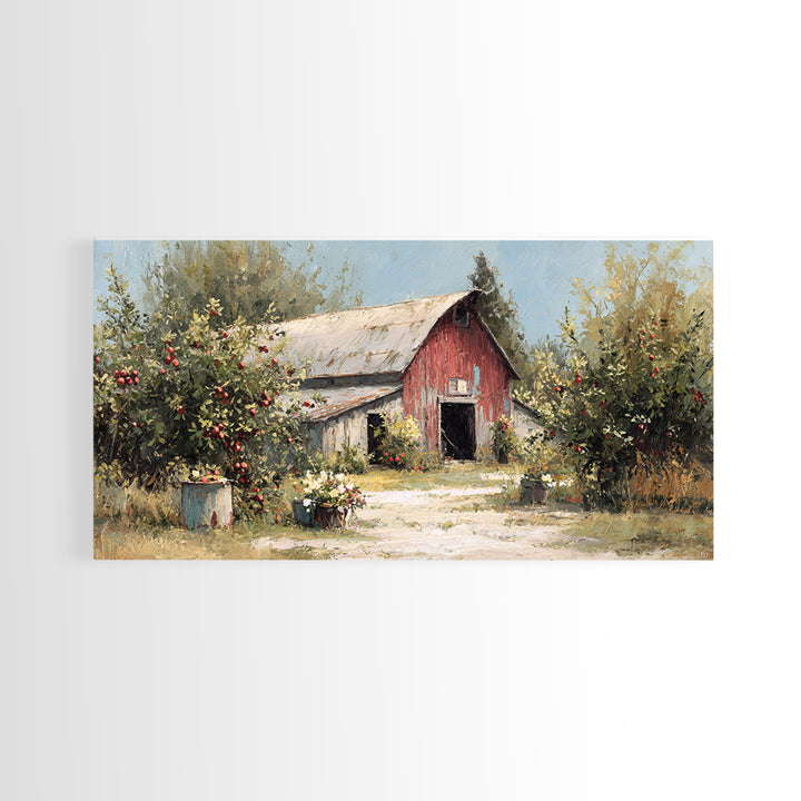 Apple Orchard Scene Framed Canvas Print, Bed and Breakfast Art, Decor, Living Room Decor, Fine Art, Dopamine Decor, BAB-2x1-9