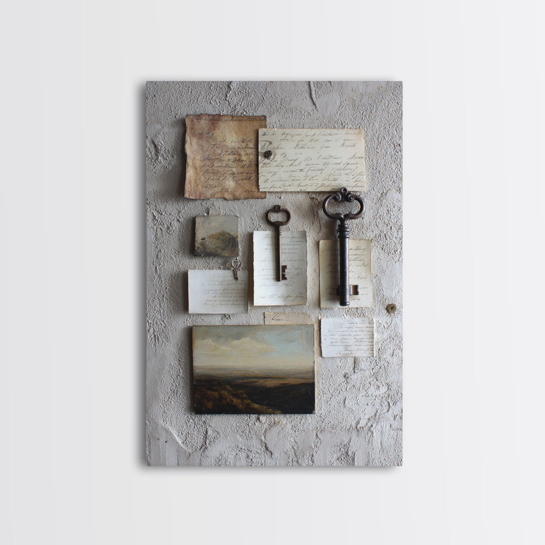 Antique Key and Handwritten Letter Arrangement Without Canvas Print, Bed and Breakfast Art, Bedroom Decor, Living Room Decor, BAB-2x3-17