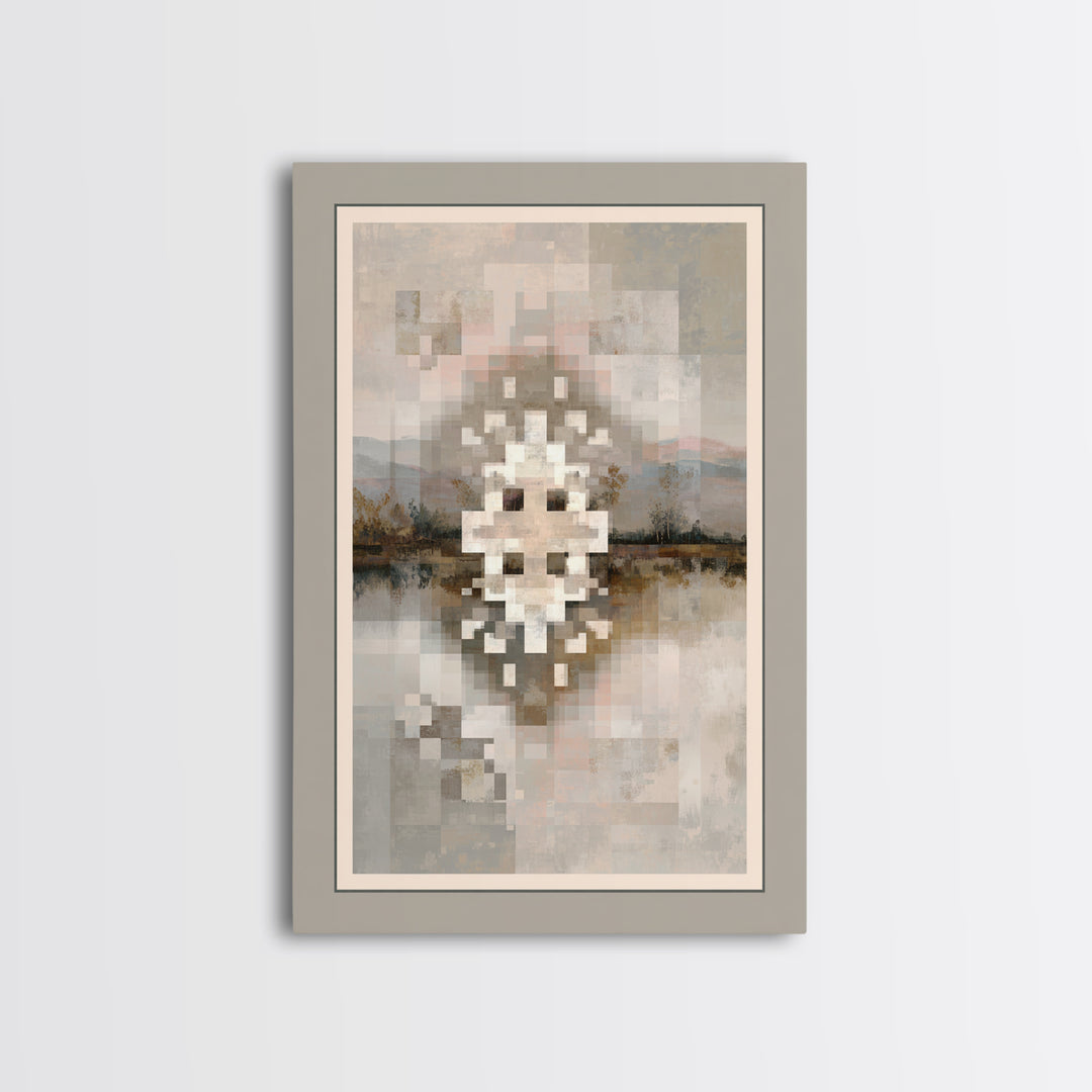 Quilt Pattern Folk Art Composition Framed Canvas Print, Bed and Breakfast Art, Contemporary Art, Living Room Decor, Fine Art, BAB-2x3-19
