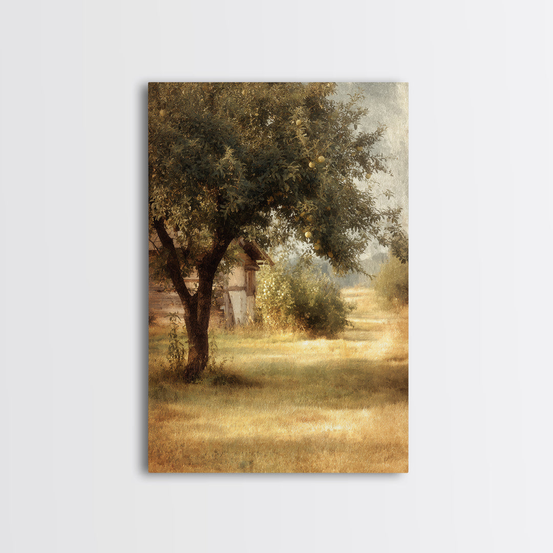 Apple Orchard Scene Framed Canvas Print, Bed and Breakfast Art, Digital Art, Living Room Decor, Oil Painting, BAB-2x3-21