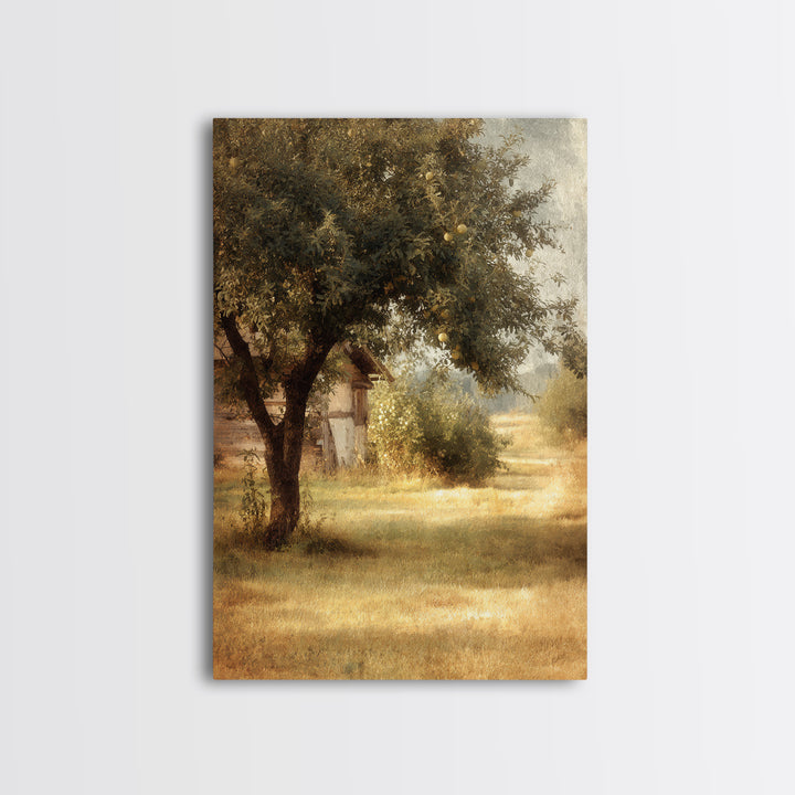 Apple Orchard Scene Framed Canvas Print, Bed and Breakfast Art, Digital Art, Living Room Decor, Oil Painting, BAB-2x3-21