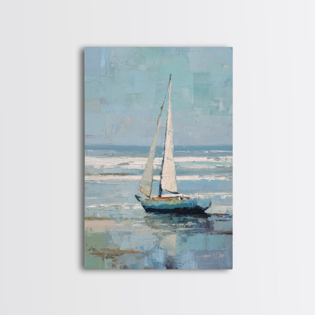 Coastal Inn Sailboat at Sunrise Framed Canvas Print, Bed and Breakfast Art, Printable, Living Room Decor, Fine Art, BAB-2x3-25