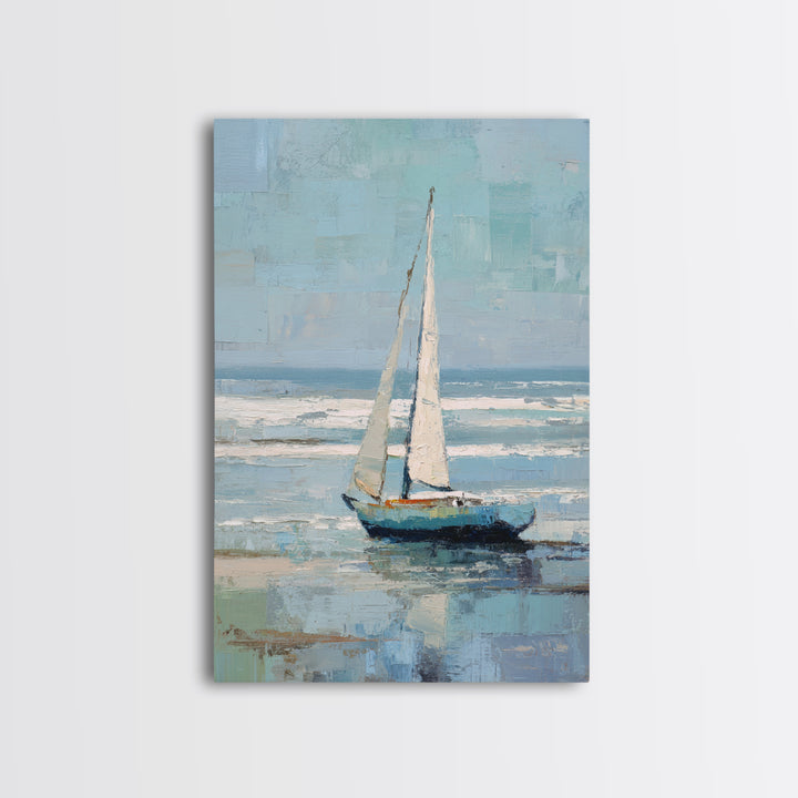 Coastal Inn Sailboat at Sunrise Framed Canvas Print, Bed and Breakfast Art, Printable, Living Room Decor, Fine Art, BAB-2x3-25