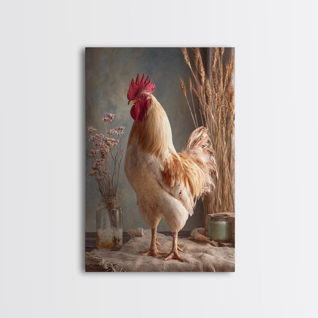 Rooster and Wildflower Country Portrait Canvas Print, Bed and Breakfast Art, Home Decor, Living Room Decor, Fine Art, BAB-2x3-27