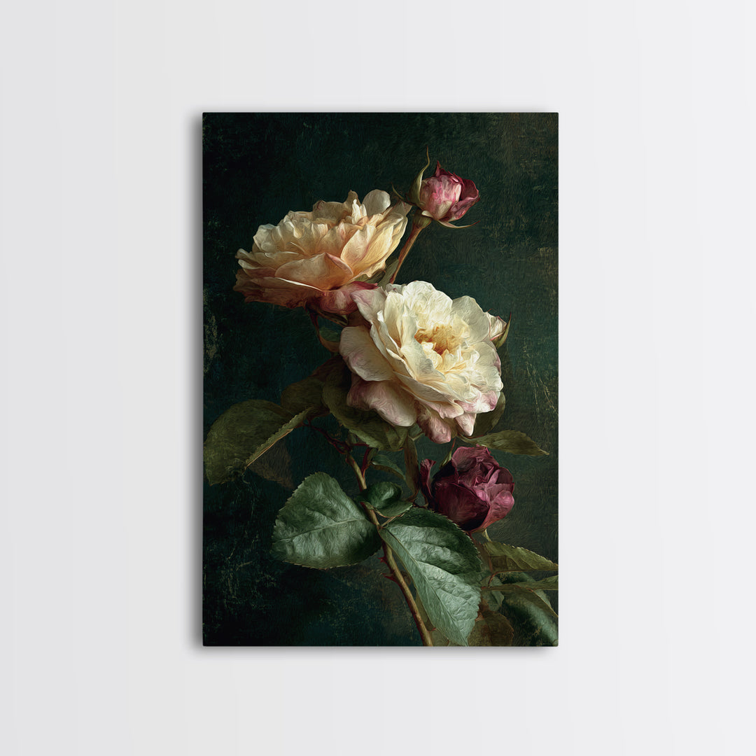 Garden Roses in Romantic Oil Paint Canvas Print, Bed and Breakfast Art, Printable Wall Art, Living Room Decor, Watercolor Art, BAB-2x3-29
