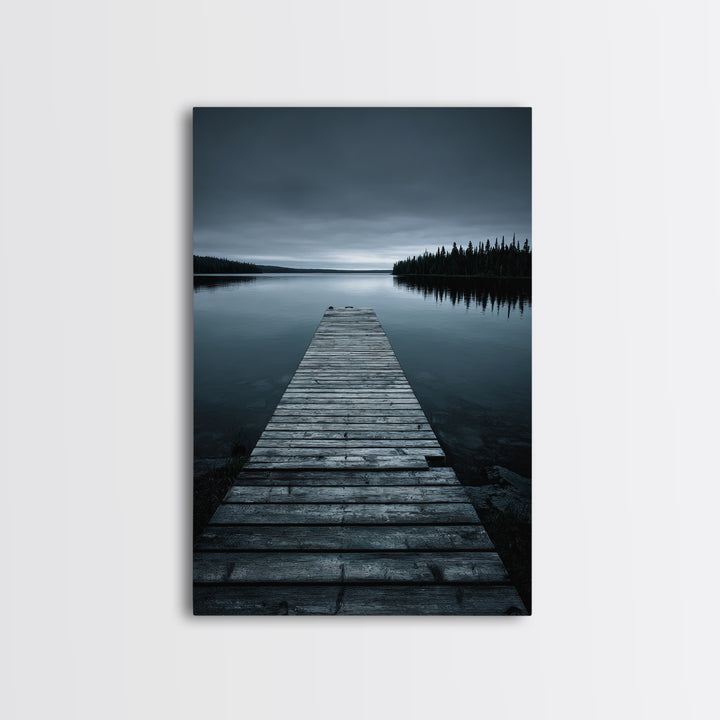 Quiet Lake Dock at Early Morning Framed Canvas Print, Bed and Breakfast Art, Minimalist Decor, Living Room Decor, Oil Painting, BAB-2x3-30
