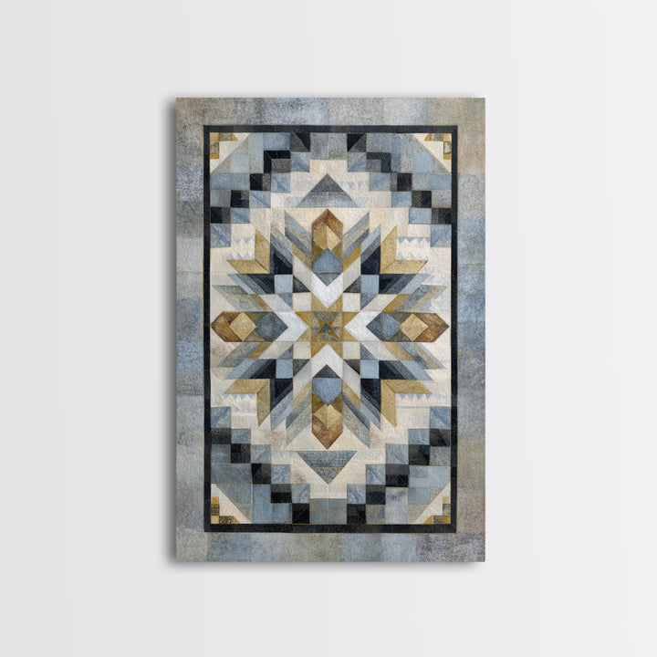 Quilt Pattern Folk Art Composition Framed Canvas Print, Bed and Breakfast Art, Abstract Art, Living Room Decor, Fine Art, BAB-2x3-43