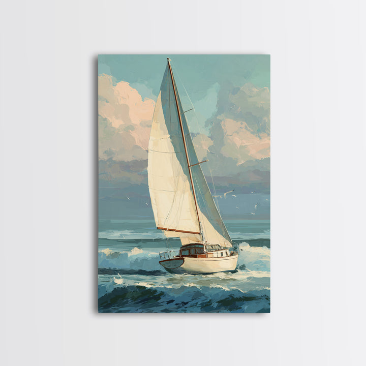 Coastal Inn Sailboat at Sunrise Canvas Print, Bed and Breakfast Art, Printable Art, Living Room Decor, Fine Art, BAB-2x3-49