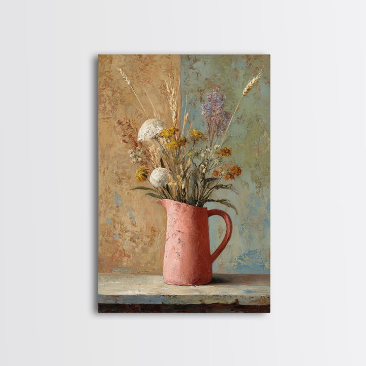 Country Wildflowers in a Chipped Ceramic Pitcher Canvas Print, Bed and Breakfast Art, Farmhouse Wall Decor, Living Room Decor, BAB-2x3-57
