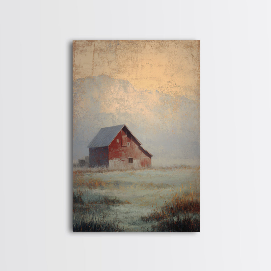 Old Farmhouse Landscape Framed Canvas Print, Bed and Breakfast Art, Living Room Decor, Watercolor Art, Folk Art, BAB-2x3-63