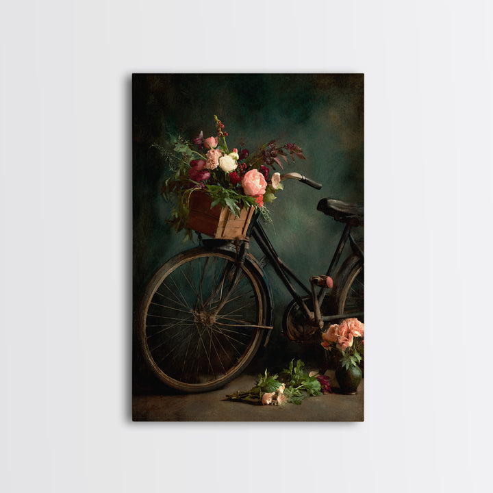 Old Bicycle with Flowers in Basket Canvas Print, Bed and Breakfast Art, Fine Art Print, Living Room Decor, Watercolor Art, BAB-2x3-7