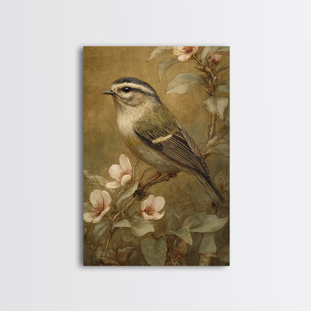 Small Bird on a Flowering Branch Canvas Print, Bed and Breakfast Art, Printable, Living Room Decor, Oil Painting, BAB-2x3-70