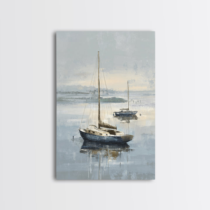Coastal Inn Sailboat at Sunrise Framed Canvas Print, Bed and Breakfast Art, Bedroom Wall Art, Living Room Decor, Fine Art, BAB-2x3-73