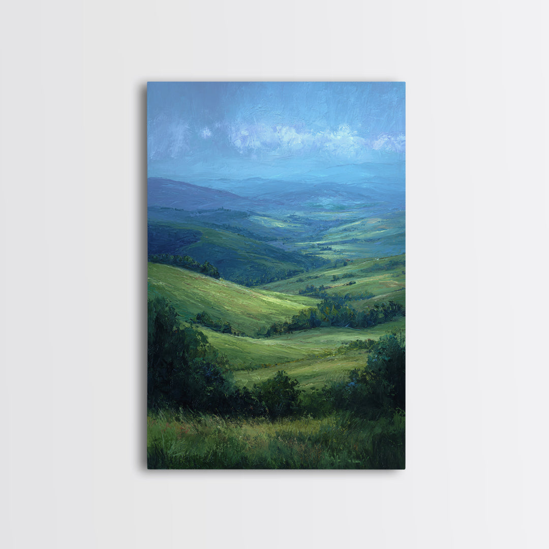 Classic Landscape with Rolling Green Hills Framed Canvas Print, Bed and Breakfast Art, Bedroom Art, Living Room Decor, Fine Art, BAB-2x3-8
