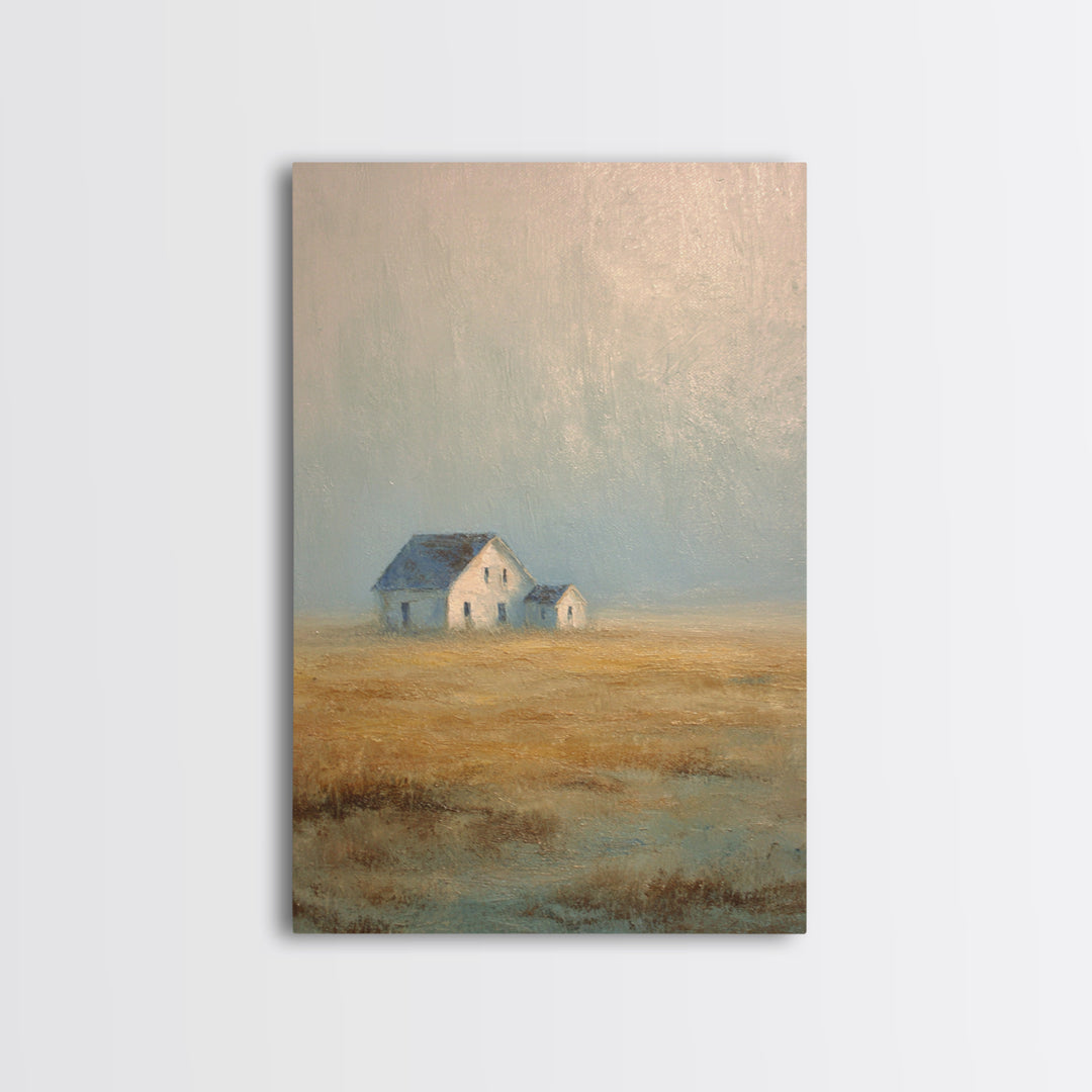 Old Farmhouse Landscape Framed Canvas Print, Bed and Breakfast Art, Coffee Wall Art, Living Room Decor, Oil Painting, BAB-2x3-87