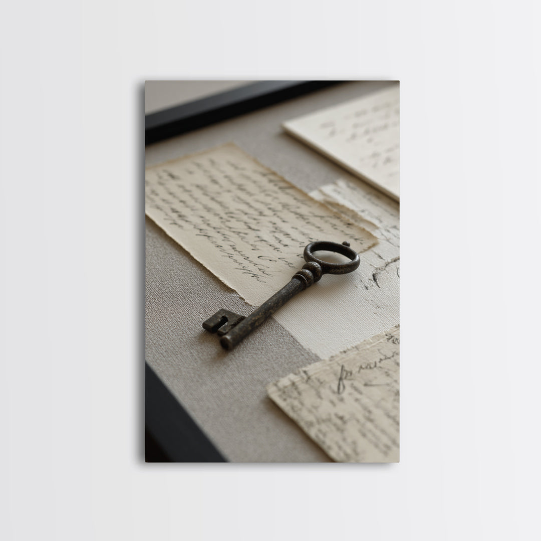 Antique Key and Handwritten Letter Arrangement Without Canvas Print, Bed and Breakfast Art, Coffee Art, Living Room Decor, BAB-2x3-89