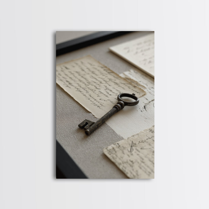 Antique Key and Handwritten Letter Arrangement Without Canvas Print, Bed and Breakfast Art, Coffee Art, Living Room Decor, BAB-2x3-89