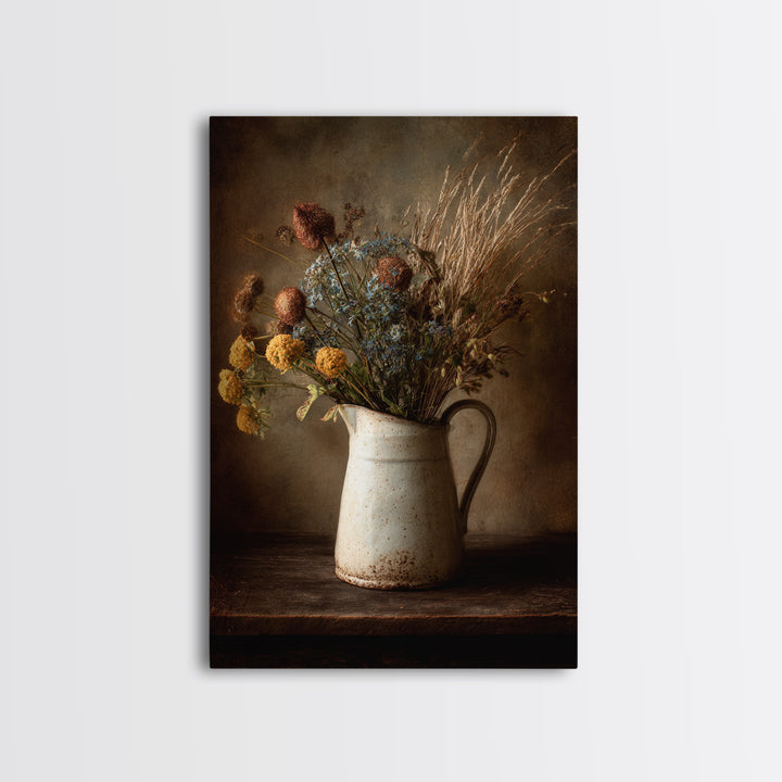 Country Wildflowers in a Chipped Ceramic Pitcher Canvas Print, Bed and Breakfast Art, Canvas Wall Art, Living Room Decor, BAB-2x3-9