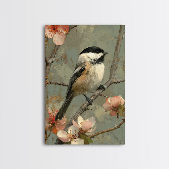 Small Bird on a Flowering Branch Framed Canvas Print, Bed and Breakfast Art, Printable Art, Living Room Decor, Watercolor Art, BAB-2x3-94