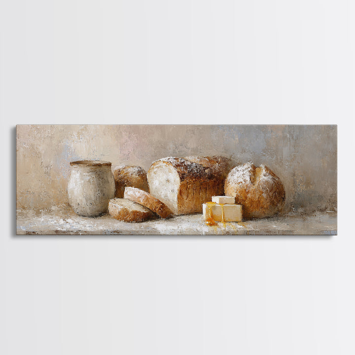 Freshly Baked Bread Framed Canvas Print, Bed and Breakfast Art, Farmhouse Wall Art, Living Room Decor, Fine Art, BAB-3x1-12