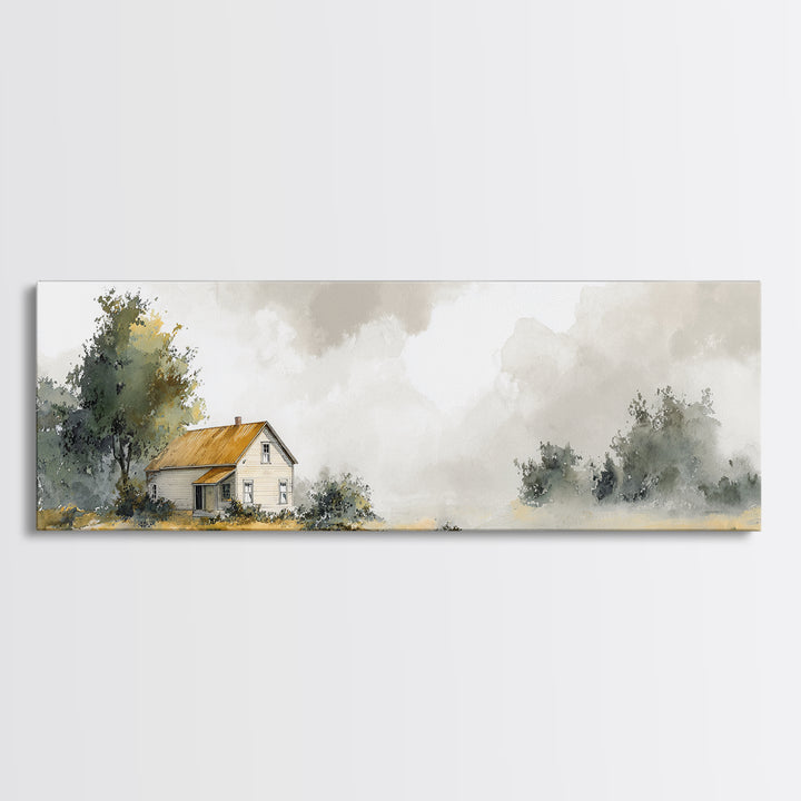 Old Farmhouse Landscape Framed Canvas Print, Bed and Breakfast Art, Room Decor, Living Room Decor, Fine Art, BAB-3x1-23