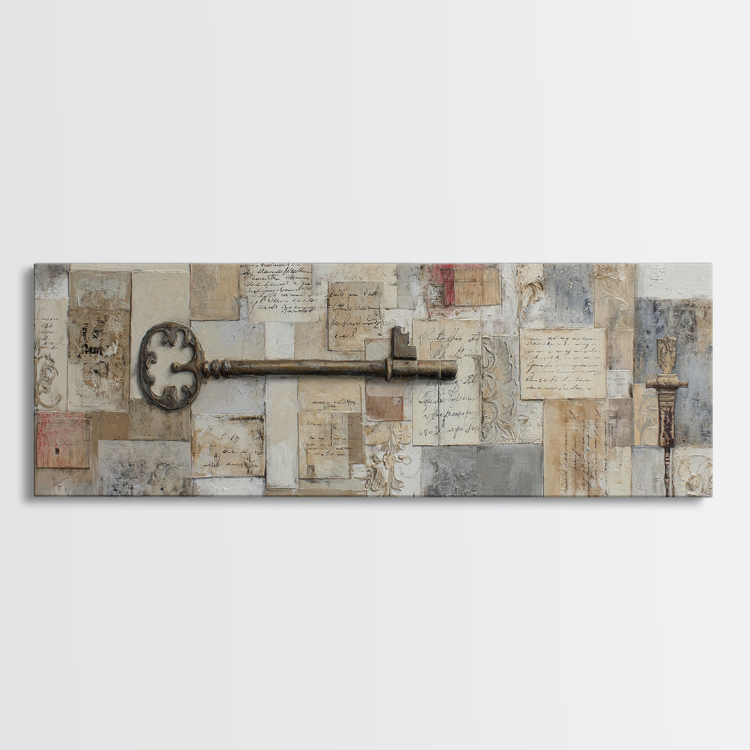 Antique Key and Handwritten Letter Arrangement Without Canvas Print, Bed and Breakfast Art, Bedroom Prints, Living Room Decor, BAB-3x1-25