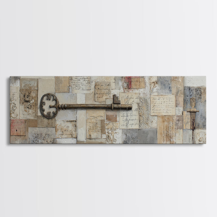 Antique Key and Handwritten Letter Arrangement Without Canvas Print, Bed and Breakfast Art, Bedroom Prints, Living Room Decor, BAB-3x1-25