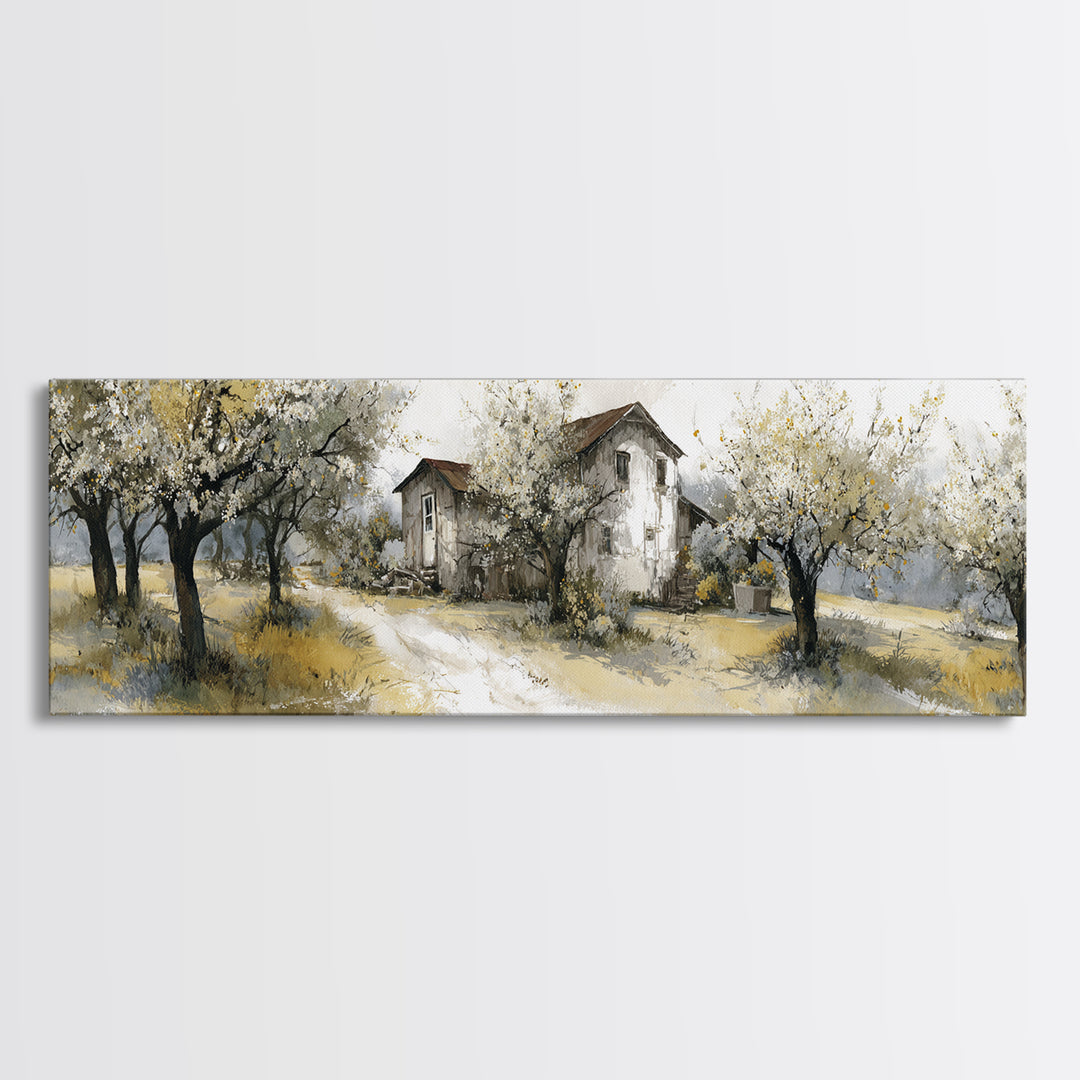 Apple Orchard Scene Canvas Print, Bed and Breakfast Art, Farmhouse Wall Decor, Living Room Decor, Oil Painting, BAB-3x1-29