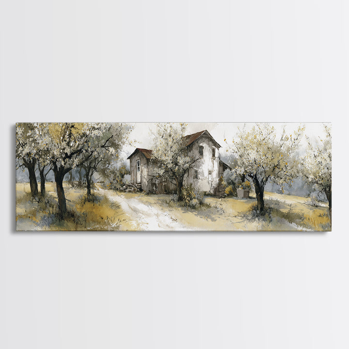 Apple Orchard Scene Canvas Print, Bed and Breakfast Art, Farmhouse Wall Decor, Living Room Decor, Oil Painting, BAB-3x1-29