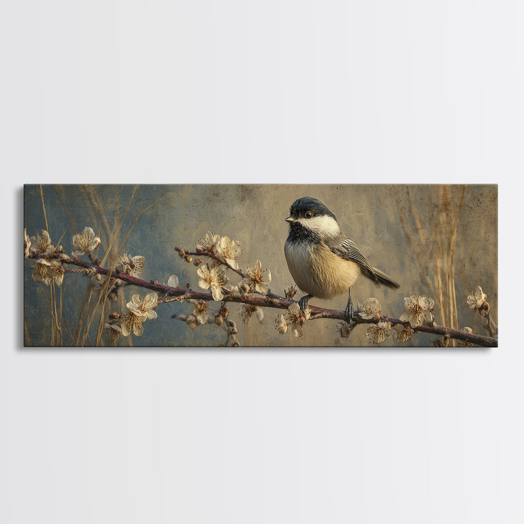 Small Bird on a Flowering Branch Canvas Print, Bed and Breakfast Art, Print, Living Room Decor, Watercolor Art, BAB-3x1-30