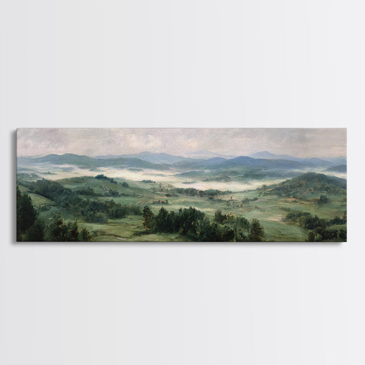 Classic Landscape with Rolling Green Hills Canvas Print, Bed and Breakfast Art, Neutral Decor, Living Room Decor, Oil Painting, BAB-3x1-40
