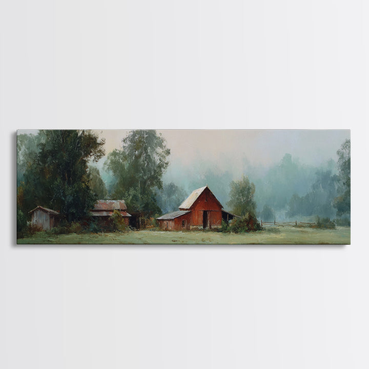 Old Farmhouse Landscape Framed Canvas Print, Bed and Breakfast Art, Digital Art, Living Room Decor, Fine Art, BAB-3x1-47