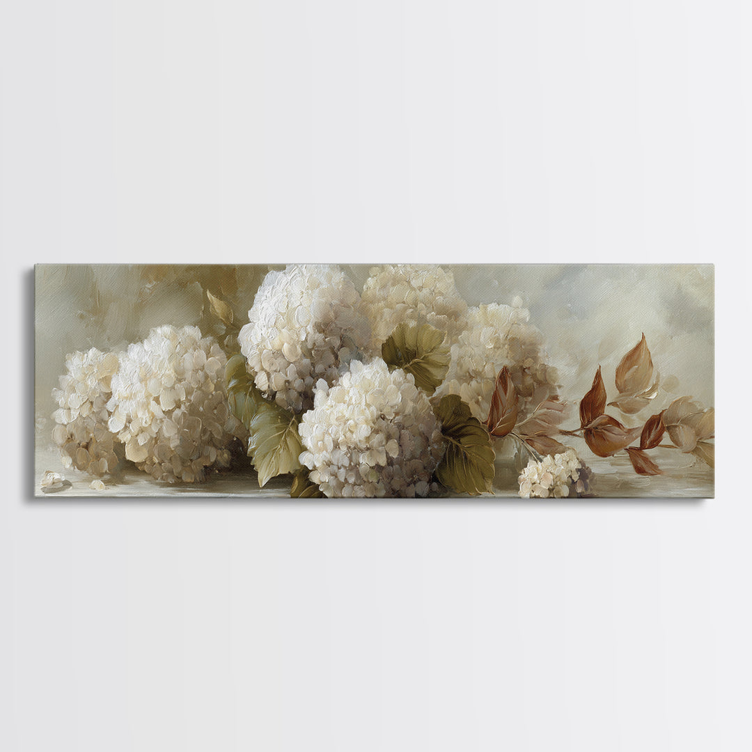 Sunlit Hydrangeas on a Windowsill Canvas Print, Bed and Breakfast Art, Living Room Decor, Watercolor Art, Folk Art, BAB-3x1-50