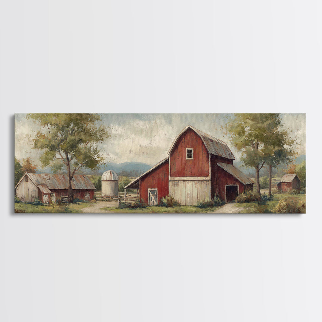 Apple Orchard Scene Framed Canvas Print, Bed and Breakfast Art, Coffee Wall Art, Living Room Decor, Fine Art, BAB-3x1-53