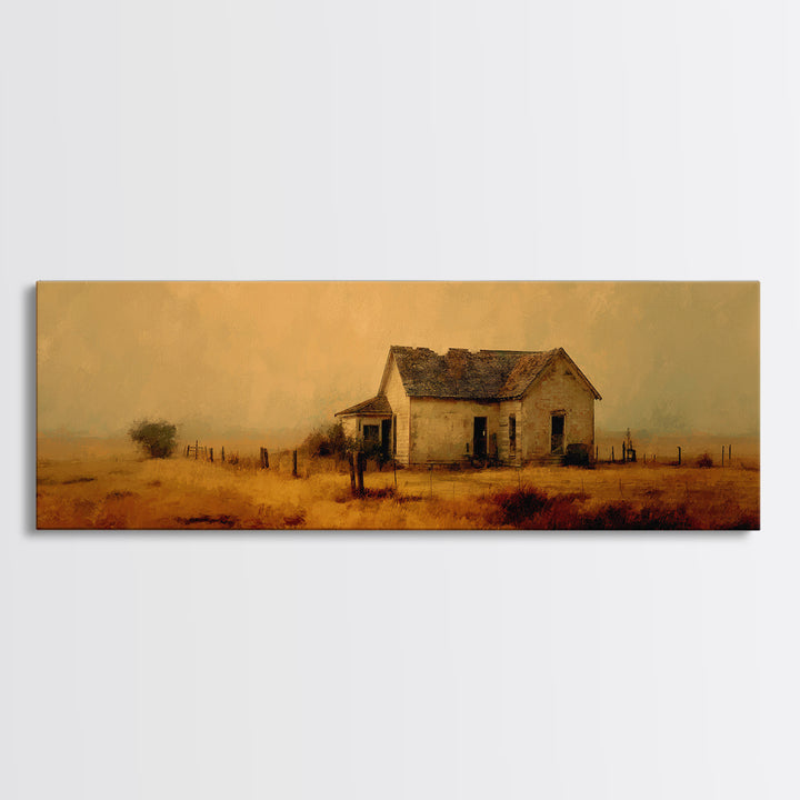 Old Farmhouse Landscape Canvas Print, Bed and Breakfast Art, Wood Wall Art, Living Room Decor, Oil Painting, BAB-3x1-71
