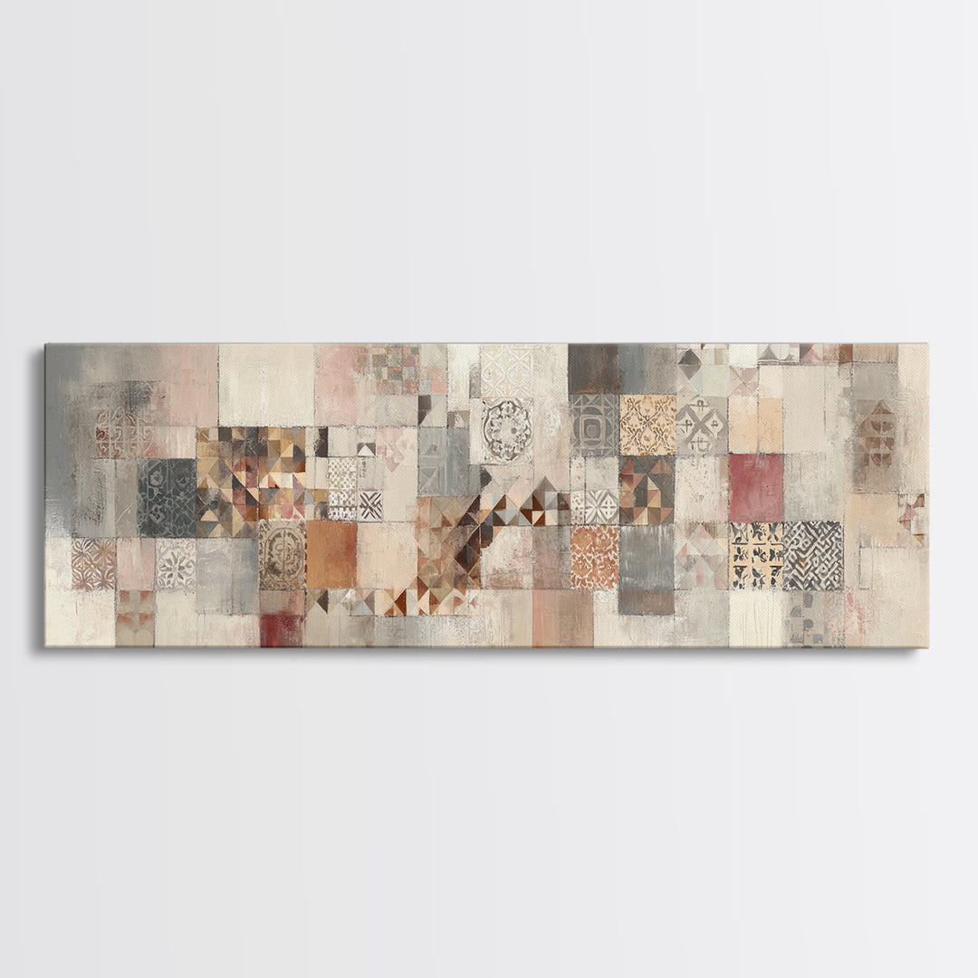 Quilt Pattern Folk Art Composition Canvas Print, Bed and Breakfast Art, Printable Art, Living Room Decor, Fine Art, BAB-3x1-75